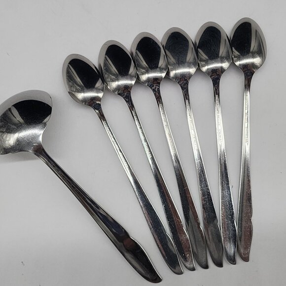 Vintage Oneida Profile Deluxe Stainless Steel 6 Iced Tea Spoons and Ladle - Picture 5 of 6